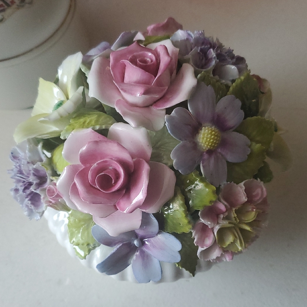 Floral Ceramic Arrangement with Pink and Purple Accents